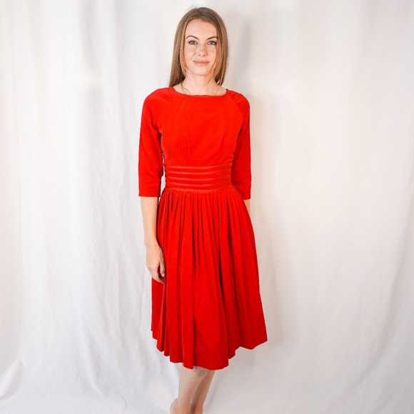Vintage Dresses & Skirts - VINTAGE Carol Brent Red Velvet Holiday Dress 50s